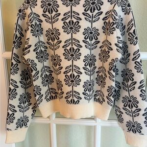 Chic Floral Black and White Sweater
